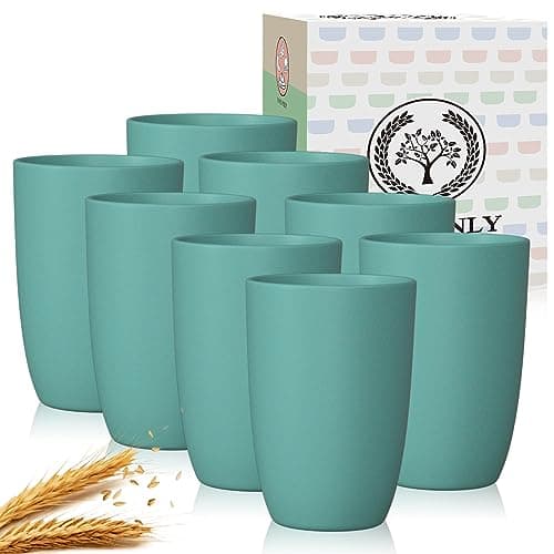 Homienly Plastic Cups Reusable 8 PCS Wheat Straw Cups a Good Alternative Drinking Glasses Cup Plastic Glasses Unbreakable Reusable Dishwasher Safe Cup Microwave Safe Cups with Green Color (20 OZ) - Image 1