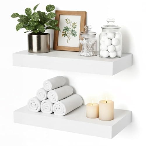 Mifurn Floating Shelves for Wall White Shelves Bathroom, Bedroom and Living Room, Wall Shelves & Book Shelf, Hanging Shelf, Modern Wooden Wall-Mounted Small Floating Shelf, 12x7x1.5 in, Set of 2 - Image 1