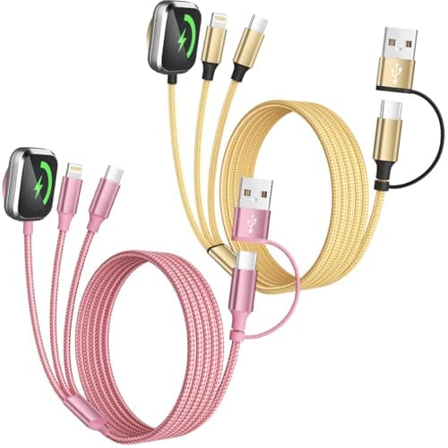 Firsting USB A/C 3 in 2 Multi Charging Cable 2Pack 5FT, Multiple Charger Cord for iWatch Charger/iPhone Charger/iPad, Multi Charger Cables Compatible with iWatch&iPhone 17-12 - Image 1