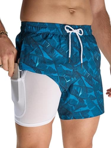 Arcweg Mens Swimming Trunks 2 in 1 with Boxer Liner 5.5" Quick Dry Swimwear Bathing Suit Swim Shorts with Zipper Pockets - Image 1