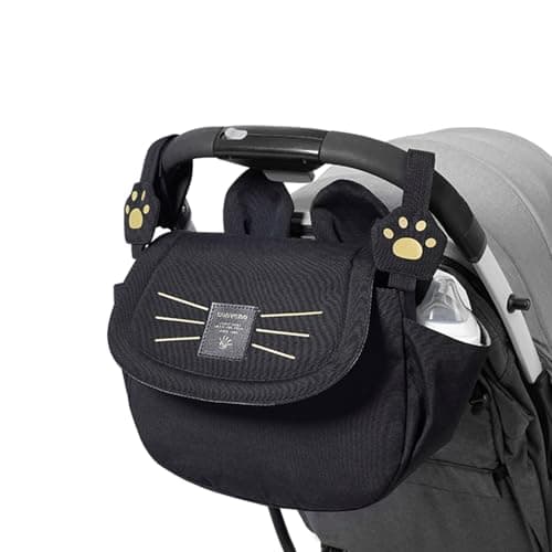 SUNVENO Kitty Stroller Organizer Bag – Universal Baby Stroller Caddy with 2 Cup Holders, Adjustable Straps, Waterproof Oxford, Lightweight Travel Accessory for Strollers, Prams & Pushchairs,Black - Image 1