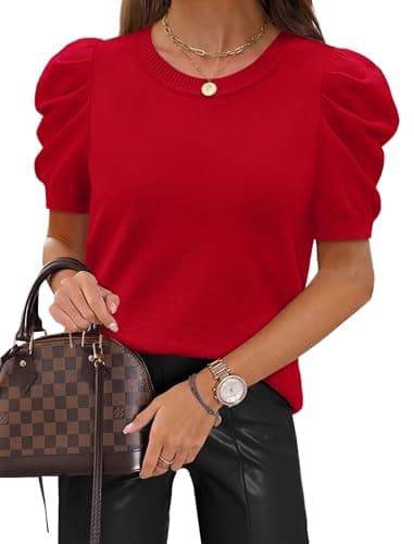 Sampeel Valentines Day Outfit Women Red Sweates Summer Tops Short Sleeve Shirts 2026 Crewneck T Shirts Spring Fashion Office Work Shirts Dressy Casual Ladies Top and Blouses Elegant XXL - Image 1