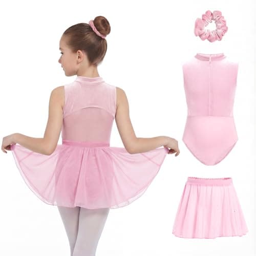 JiAmy Girls Ballet Leotards with Invisible Zipper & Removable Skirt Mesh Back Cutout Dance Dress Outfit for Toddler/Kids Purple 5-6 Years - Image 1