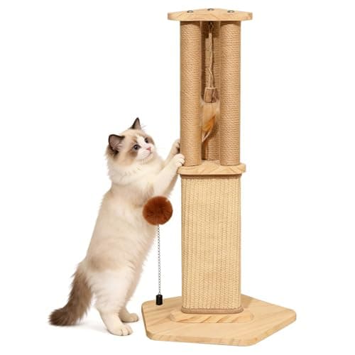 Cat Scratching Post for Indoor Cats,Kitten sisal Scratch Post for Cute Small Medium Adults cat,Rope Scratcher with Ball (27" H) - Image 1