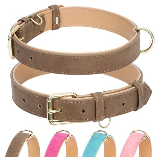 Jumpress Leather Dog Collar for Small Dogs, Soft Padded Dog Leather Collar with Heavy Duty Gold Buckle, Durable & Comfortable, Brown, S - Image 1
