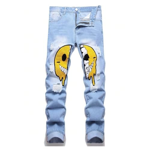 GAGELE Boy's Skinny Ripped Jeans Destroyed Distressed Stretch Slim Fit Denim Pants - Image 1