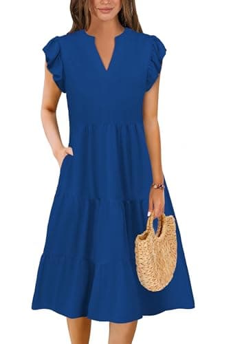 Summer Dresses for Women T Shirts 3/4 Length Sleeve Womens Tops Blue X-Large - Image 1