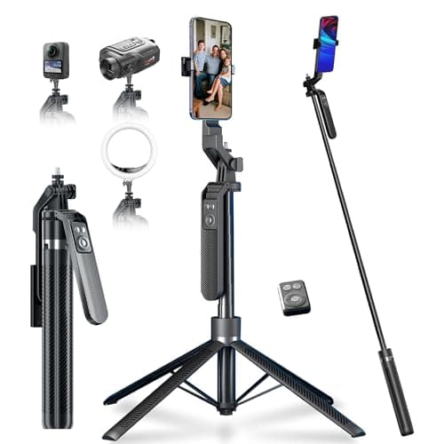 70" Tripod for Phone, Portable All in One Extendable Cell Phone Tripod Stand, Tall Travel Tripods for Recording Video Selfies Photo, with Wireless Remote Control for iPhone、Samsung、Android - Image 1