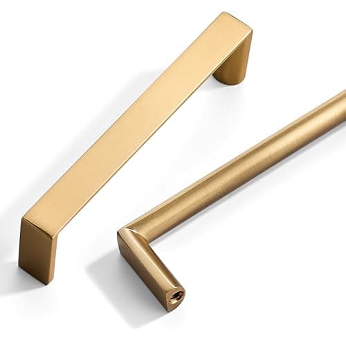 Synkylux 10 Pack Brushed Brass Cabinet Pulls 3-3/4-inch(96mm) Hole Center Kitchen Cabient Hardware Gold Cabinet Handles Drawer Pulls,Cabinet Pulls,Cupboards, Dressers and Square Solid Metal Hardware - Image 1