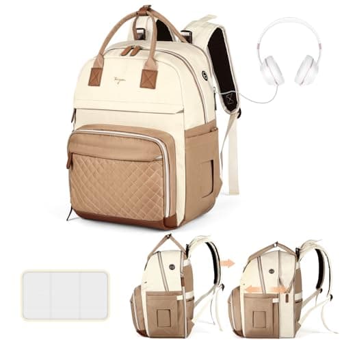 Tonyeee Diaper Bag Backpack - Extra Large Diaper Bag for 2 Kids Twin, Travel Baby Bags for Mom Dad 25-37L Expandable with Changing Pad Earphone Hole, Apricot Beige - Image 1
