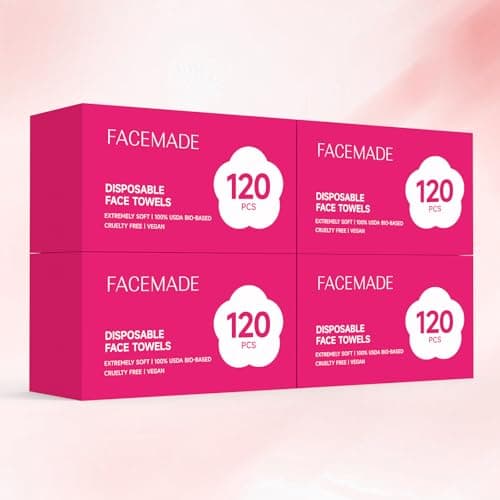 FACEMADE 480 Count (4 Packs) Disposable Face Towels, 100% USDA Biobased Face Towelettes Disposable, Ultra-Soft Facial Towels for Sensitive Skin, Perfect for Cleaning and Makeup Remover - Image 1