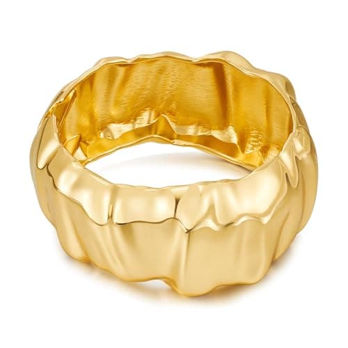 Hclian Chunky Bangle Bracelet for Women 14K Gold Plated Irregular Wide Bangle Bracelets Adjustable Wrist Cuff Bracelets Open Thick Cuff Gold Bracelet Couples Love Bracelets - Image 1