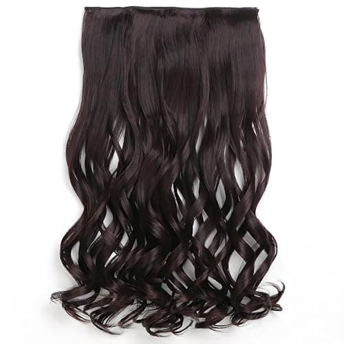 5 Clip in Hair Extensions Synthetic Thick Curly Wavy Hairpieces for Women 18 Inch Natural Looking 3/4 Full Head Clip on Hair Extensions Dark Brown - Image 1