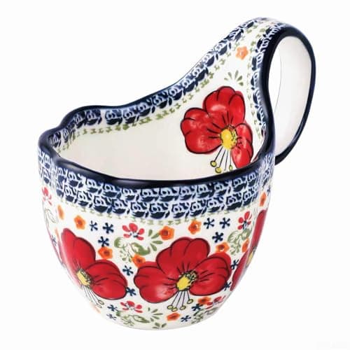 ALMA 2026 Updated Soup Bowls With Loop Handles Microwave & Oven Safe, 18oz Handpainted Flower Soup Mug for Women, Decorative Ceramic Cereal Bowls For Soup,Fruits,Stew,Ice cream,Snack-Red Lily Theme - Image 1