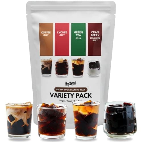 HeySweet Brown Sugar Konjac Jelly Variety Pack | Coffee, Lychee, Green Tea, Cranberry Chia Seed | Vegan, Halal, Gluten-Free, Dye-Free | 8 Counts (makes 40+oz) - Image 1