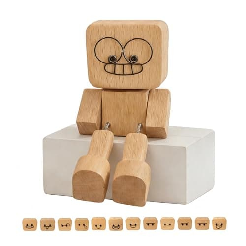 Cynjek Shaking Wooden Man Figurine with 12 Magnetic Faces – Decor for Car Dashboard, Office, Home – Fun Stress Relief Gift with Interchangeable Expressions - Image 1