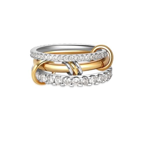 AIPULIDUO Stackable Gold Rings for Women 18K Gold-Plated for Non Tarnishing Fashion Bands with Cubic Zirconia, Including Thumb Rings & Multi-Metal Set - Image 1