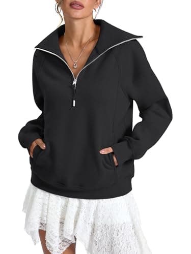 EasyGala Womens Fleece Lined Sweatshirts Oversized Half Zip Warmth Pullover with Pocket Trendy Long Sleeve Going Out Tops Winter Outfits Clothes 2025 Black Large - Image 1