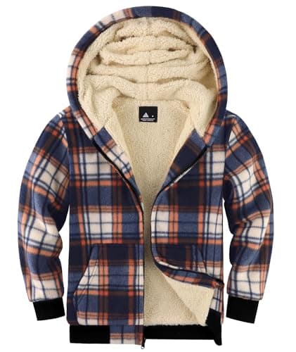 Dekomere Boys Zip Up Hoodies Fleece Plaid Jacket Kids Hooded Sweatshirts Sherpa Lined Coat - Image 1