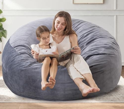 EDUJIN Large Bean Bag Chair, Memory Foam Bean Bag Chairs for Adults with Filler Included, Extra Soft Dutch Velvet Fabric, Bean Bags for Living Room - 3 Foot, Dark Grey - Image 1