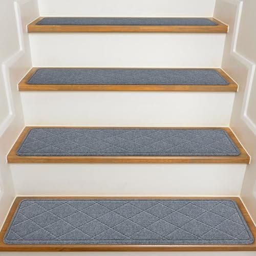 KOOTETA Stair Treads for Wooden Steps Indoor, 15 Pack 8" X 30" Non Slip Carpet Stair Treads with Reusable Adhesive for Kids Elders and Dogs, Surface Polyester TPR Backing Stair Runner Rugs, Dark Grey - Image 1