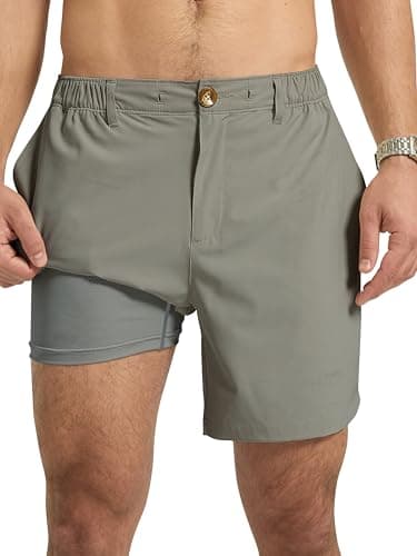 Arcweg Mens Casual Shorts 6 inch Inseam Stretch Golf Shorts Water Friendly Active Hybrid Shorts Regular Fit Grey - Image 1
