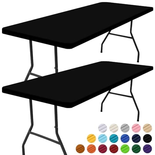 Smiry 2 Pack Rectangle Picnic Table Cloth, Waterproof Elastic Fitted Tablecloths, Washable Polyester Rectangular Patio Table Cover for Camping, Indoor and Outdoor (Black, 30"x72") - Image 1