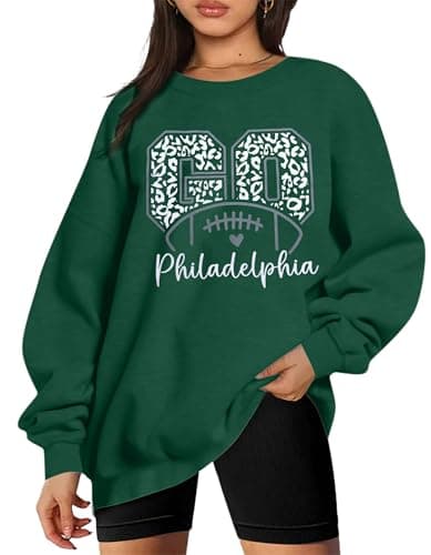 LUKYCILD Game Day Sweatshirt Football Shirt: Women Sunday Funday Football Season Long Sleeve Shirt Soccer Fans Pullover Green - Image 1