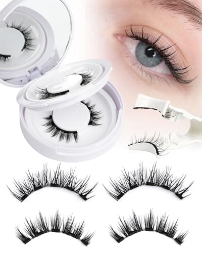 Magnetic Eyelashes Lashes Magnet Natural - Manga Look 2 Pair 5 Magnets Kit with Applicator and Mirror Quick Wear No Glue for Sensitive Eyes by EMEDA(Natural Look) - Image 1
