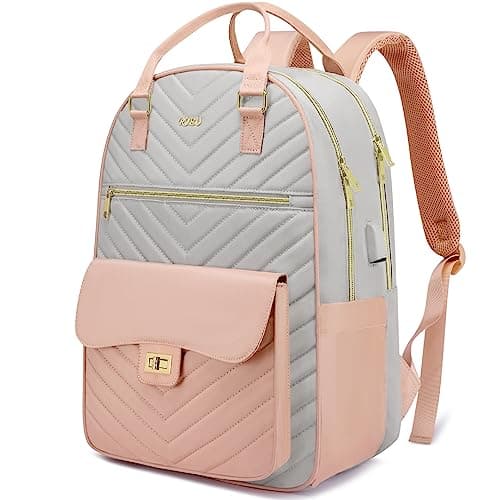 RJEU Bookbag for Girls,College Backpack with Laptop Compartment for School Travel,Student Computer Bag Mochilas Escolares,Pink Gray - Image 1