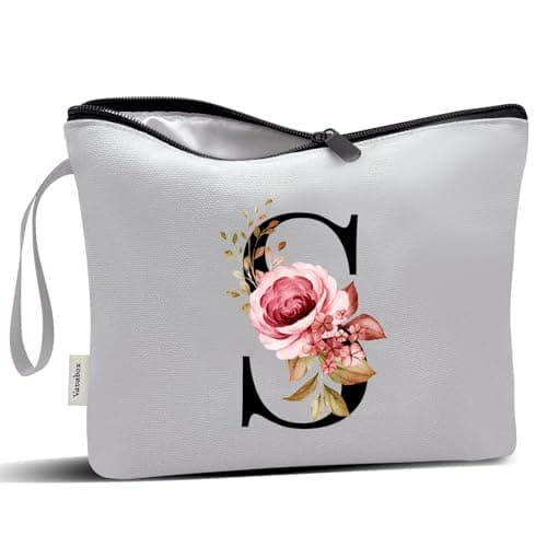 Vavabox A-Z Personalized Makeup Bag, Birthday Gifts for Women Mom, Gifts for Best Friend, Bride Bridesmaid Cosmetic bag (S, Grey) - Image 1