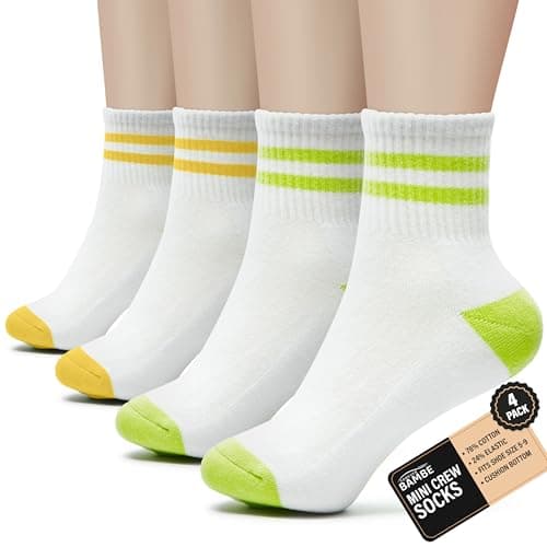 Forever Bambe Mini Crew Socks for Women Soft Terrycloth Cushioned Bottom Striped Retro Athletic Quarter Calf Gym Socks (4-Pack) - Image 1