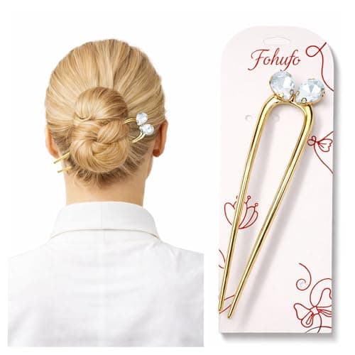 Fohufo French Hair Pin for Women - Elegant Gold Hair Accessories for Women, Fashion Hair Pins for Buns, CZ Metal French Twist Hair Pin Gifts for Women, April Birthstone with Heart Design - Image 1