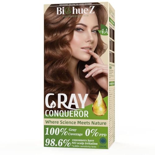BioHueZ Permanent Hair Dye Gray Coverage Hair Dye PPD-Free Hair Color Kit 4A Cream Latte Brown - Image 1