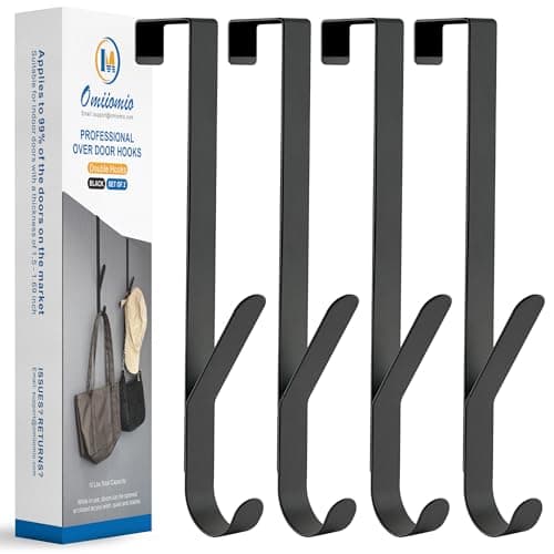 OIM OMIIOMIO Over The Door Double Hanger Hooks, Metal Twin Hooks Organizer for Hanging Coats, Hats, Robes, Towels - Black - Set of 4 - Image 1
