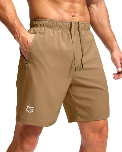 G Gradual Men's Athletic Running Shorts with Zipper Pockets Quick Dry 7"/ 5"/ 9" Workout Gym Shorts for Basketball Hiking(Dark Khaki,7XXXL) - Image 1