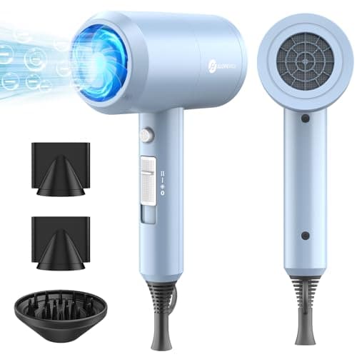 Slopehill Professional Ionic Hair Dryer, Powerful 1800W Fast Drying Low Noise Blow Dryer with 2 Concentrator Nozzle 1 Diffuser Attachments for Home Salon Travel (Matte Blue) - Image 1
