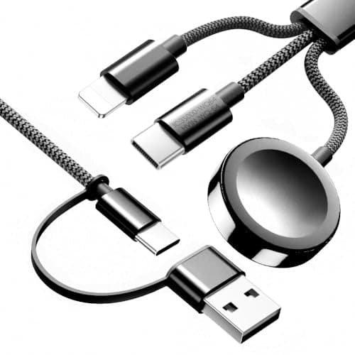 Wtinquik Travel Essentials, Multi Fast Charging Cable for iPhone Charger, 3 in 2 USB C Cable Cord Compatible with iWatch Ultra/SE/10-1/iPhone 17-11/Samsung S25-22,Black-5FT-New - Image 1