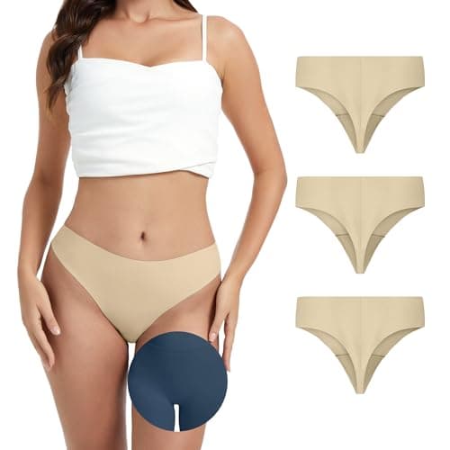 OVRUNS Seamless Thongs for Women 3 Pack No Show Thong underwear High Waist Invisible Panty Liners Workout G-String - Image 1