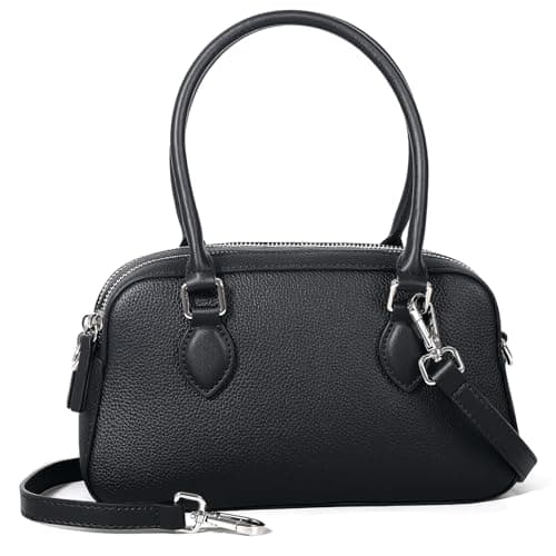 Genuine Leather Handbag for Women Top Handle Satchel Purse Small Crossbody Bag with Adjustable Strap for Work Office Commute Travel Casual Everyday Use Black - Image 1