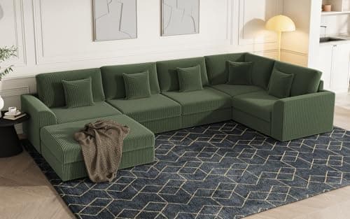 Modular Sectional Sofa, Oversized U Shaped, Convertible Sleeper Sofa, Deep Seat Comfy Cloud Couch with Ottoman and 5 Pillows for Living Room (U Shape Sectional, Green) - Image 1
