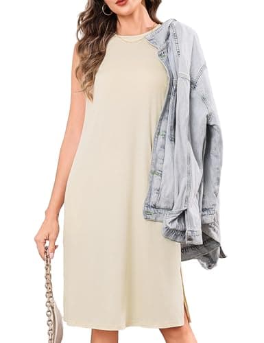 Totatuit Cover up Summer Dresses for Women 2026 Dressy Casual Loose Sleeveless Sundresses Tank Dress Split Hem Apricot M - Image 1