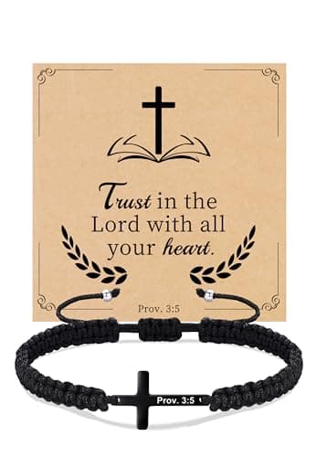 Sistble Easter Gifts for Men Teens, Easter Basket Stuffers Confirmation Gifts for Teenage Black Cross Bracelet Christian Gift Jesus Catholic Religious Faith Bible Verse Bracelets Communion Jewelry - Image 1