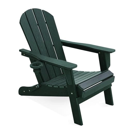 LOUNZY Folding Adirondack Chair, HDPE All-Weather Folding Patio Chair Chair with Cup Holders, Outdoor Patio Adirondack Chair for Deck Lawn Fire Pit, Green - Image 1
