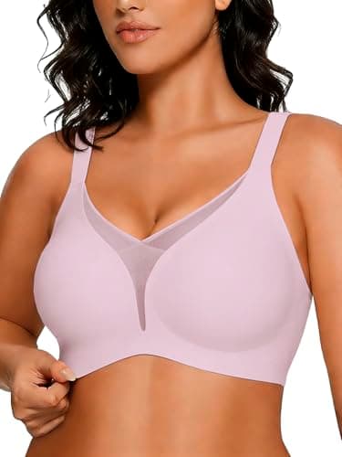 COCOMARTS Jelly Bras for Women No Underwire Push Up Deep V Mesh Comfort T Shirt Bralette Wireless Seamless Everyday Bra Pink XX-Large - Image 1