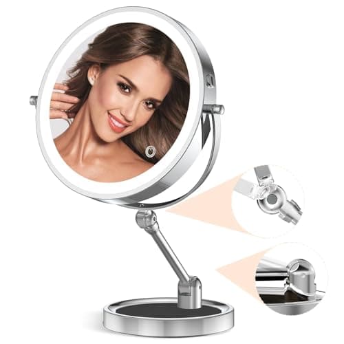 Rocollos 9" Large Lighted Makeup Mirror with 1X/10X Magnification, 4000mAh Rechargeable Vanity Mirror with Height Adjustable & 3 Color Dimmable Lights (9 Inch Chrome) - Image 1