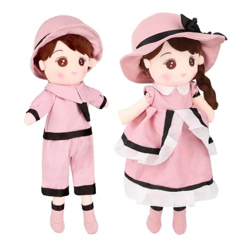 FPYWO Soft Baby Doll, Plush Rag Doll Toys for 1+ Year Old Girls & Boys, Huggable Toddler Doll Snuggle Buddy, Ideal First Birthday Gift, Snuggle Buddy for Infants, 17.7 Inch 2 Pack (Pink) - Image 1