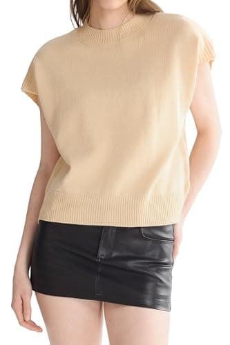 Orolay Women's Mock Neck Sweater Vest Cap Sleeve Short Sleeve Knit Pullover - Lightweight Layering Top Lightkhaki - Image 1