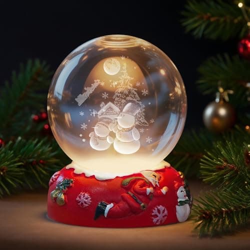 L LOHAS LED 3D Crystal Ball Night Light-Laser Engraved Snowman with Red Holiday Base,Cute & Funny Christmas Night Light for Kids, 3000K Warm White for Christmas Party Decor - Image 1