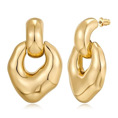 HESSAWELL Gold Statement Earrings for Women Irregular Chunky Dangle Earrings for Women Party - Image 1